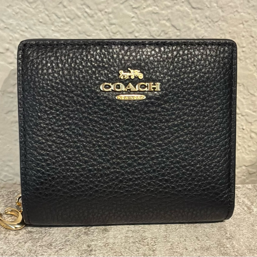 Coach Black Leather Wallet with Gold Details